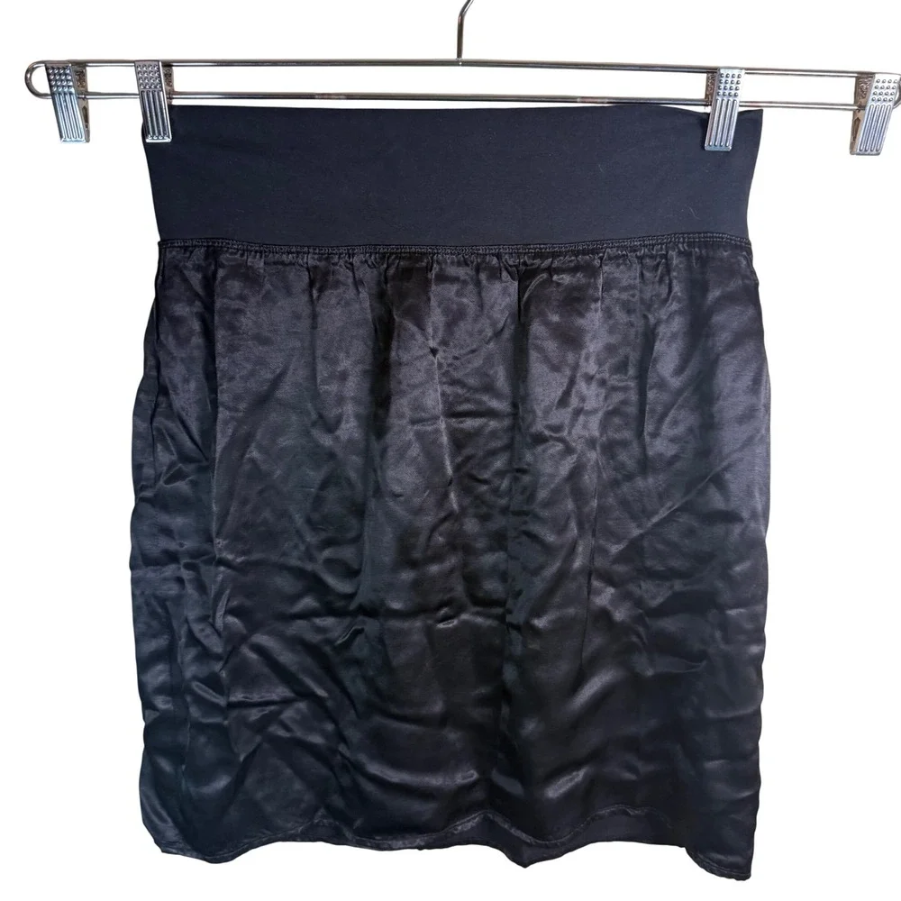 Hard Tail Satin Mini Skirt Women Large Black Wide Jersey Waistband Goth Grunge